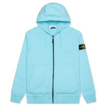 Cotton Hooded Full Zip Sweatshirt - Aqua