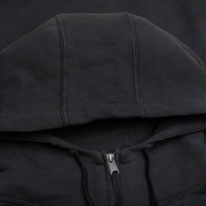 Reverse Applicated Stitch Logo Zipped Hoodie - Washed Black
