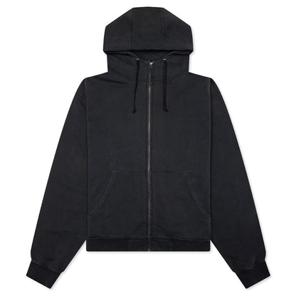 Reverse Applicated Stitch Logo Zipped Hoodie - Washed Black