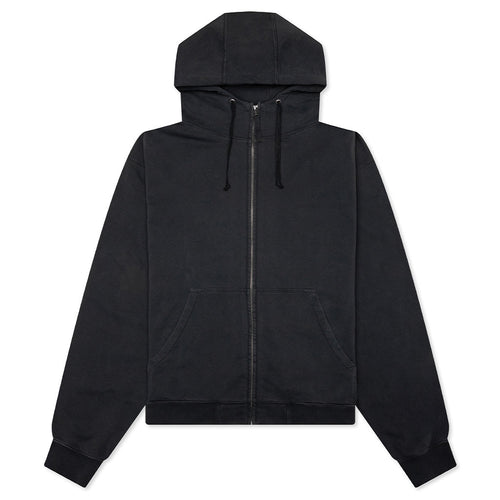 Reverse Applicated Stitch Logo Zipped Hoodie - Washed Black