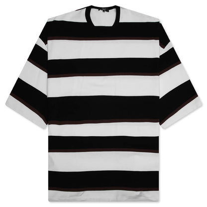 Cotton Jersey Multi Border T-Shirt - Black/Brown/White