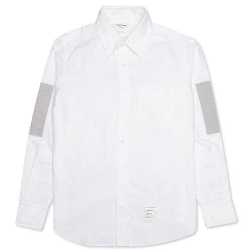 Elbow Patch Straight Fit Button Down L/S Shirt - White