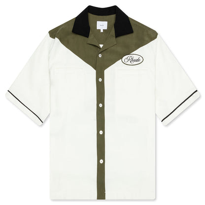 Town and Country Bowling Shirt - Military Green/Off White
