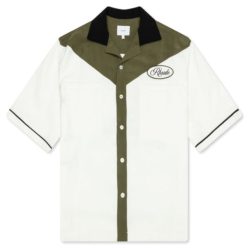 Town and Country Bowling Shirt - Military Green/Off White