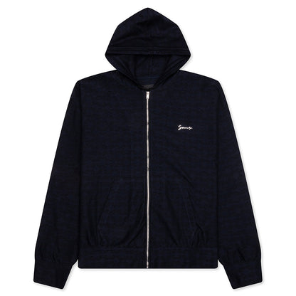 Zipped Hoodie In Monogram 72 Jacquard - Black/Navy