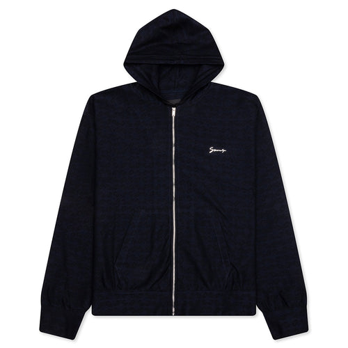 Zipped Hoodie In Monogram 72 Jacquard - Black/Navy