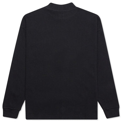 Waffle Knit Mock Neck L/S Shirt - Black