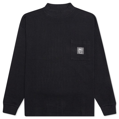Waffle Knit Mock Neck L/S Shirt - Black